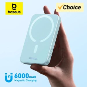 Baseus-cargador inalámbrico magnético de 20W, batería externa de 6000mAh, carcasa de silicona antideslizante de 14,7mm, carga rápida para iPhone serie 8-14