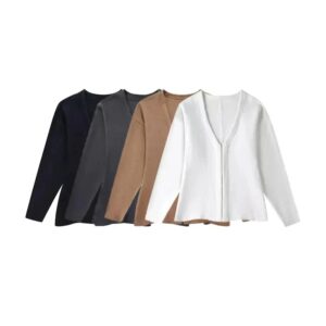 TRAF-suéter cárdigan de punto ajustado con gancho frontal para mujer, cuello en V, mangas largas, dobladillo con abertura lateral, prendas de vestir exteriores femeninas, Tops elegantes, moda