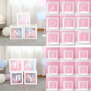 Caja de globos con letras transparentes, decoración de feliz cumpleaños, suministros para fiestas de 1er cumpleaños, Baby Shower