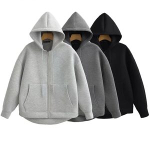 Sudadera con capucha y cremallera para mujer, Top holgado de manga larga con bolsillos, estilo urbano Vintage, informal, a la moda, novedad de invierno, 2024