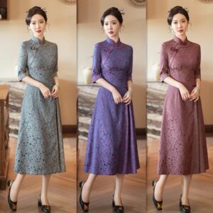 Qipao de manga corta para chica joven, vestido Cheongsam de Jacquard chino, elegante y a la moda, novedad de primavera 2024