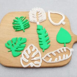 Molde de émbolo de galletas de hoja 3D, cortador de pastelería, decoración de alimentos DIY, Fondant, herramienta de molde para hornear, repujado de hojas tropicales, 4 piezas