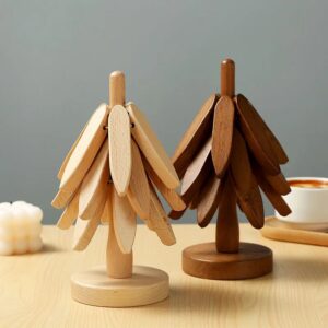 Soporte de diseño de árbol de 4 piezas, salvamanteles de madera decorativos, antiquemaduras, resistentes al calor, posavasos, manteles individuales