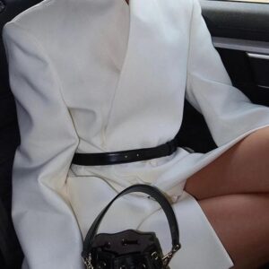 Abrigo largo holgado con hombreras para mujer, cárdigan elegante de manga larga con cuello levantado, ropa de calle para mujer