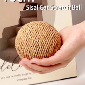 Bola de rascado de Sisal interactiva para gato, juguete para limpieza de dientes de gatito, antimordedura, juguete con sonido, suministros para mascotas, 10CM