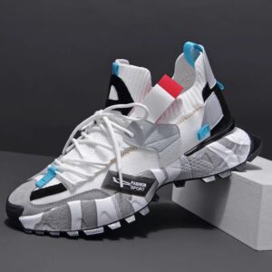 Zapatillas de deporte con plataforma para hombre, zapatos deportivos cómodos y transpirables, de malla de punto grueso, informales, color blanco, a la moda, 2023