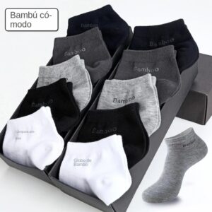 Calcetines de tobillo de fibra de bambú para hombre, calcetín antibacterias, transpirable, informal, 10 pares