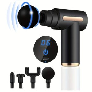 Pistola de masaje Fascial portátil, masajeador eléctrico de percusión, relajación corporal con pantalla táctil LED, 4 cabezales de masaje reemplazables