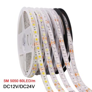Tira de luces LED Flexible, cinta de luces RGB 5050, CCT, RGBCCT, 12V, 24V, resistente al agua, 5M, 300LED, azul, blanco cálido