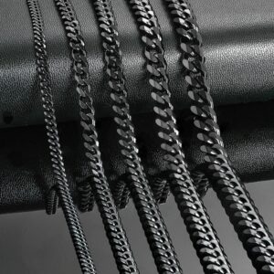 HIYEE-cadenas de eslabones cubanos de acero inoxidable, collar grueso clásico de 14 a 30 pulgadas, Color negro, 3mm, 4mm, 5mm, 6mm, 7mm, 8mm