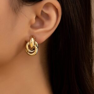 Pendiente de aro de nudo chapado brillante para mujer, joyería de moda, perno prisionero, lindo, uso diario, Color dorado y plateado