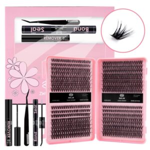 Kit de extensiones de pestañas 608 piezas, Kit de extensiones de pestañas con rizo en D, unión y sello, removedor de pestañas, aplicador, libro de pestañas DIY en casa