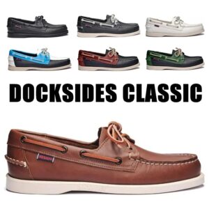 Sebago Docksides-zapatos náuticos con cordones para hombre, calzado de piel de primera calidad con punta Moc, AB022