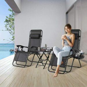 Juego de tumbona de jardín con mesa plegable, asiento reclinable ajustable de gravedad cero, para interior y exterior