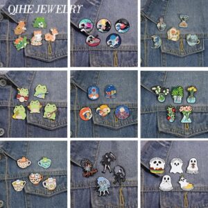 Juego de 4 a 7 piezas de dibujos animados de Anime, alfileres de esmalte de Príncipe y zorro, broches de vaquero para chica, insignia de solapa de animales, pintura al óleo artística, regalos de joyería