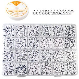 Cuentas de letras redondas para la fabricación de joyas, cuentas acrílicas con línea de cristal blanca del alfabeto a-z, Kits de cuentas de corazón, 1200 piezas