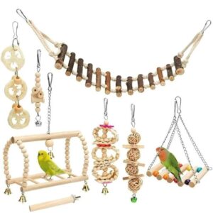Juego de juguetes de madera para pájaros y loros, Set de 8 piezas, para morder, para entrenamiento de aves