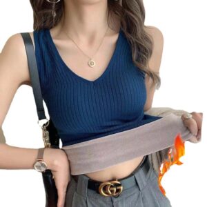 Chaleco térmico de felpa para mujer, ropa interior térmica con cuello en V, Top ajustado con sujetador, temporada de otoño e invierno