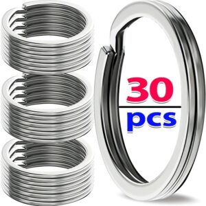 Llaveros de acero inoxidable de 10/30 piezas, llaveros de plata pulida, llaveros redondos de línea plana para fabricación de joyas, llavero DIY, 25-35mm