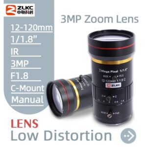 ZLKC-lente Varifocal CCTV Manual Iris F1.8 C, 3 megapíxeles, 12-120mm, montaje 1/1, 8 pulgadas para cámaras IP, lente de baja distorsión FA, Zoom de 3MP