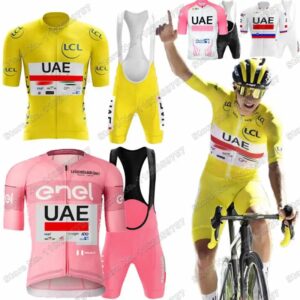 Maillot TDF Tadej Pogacar Conjunto de ropa de ciclismo del equipo UAE, conjunto de Jersey y Pantalón corto con pechera, color amarillo y blanco, 2024