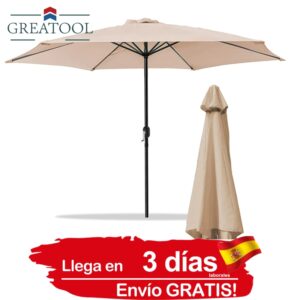 GREATOOL Parasol 270cm grande para Patio y terraza, muebles de jardín a prueba de viento, sombrilla para estacionamiento y lluvia