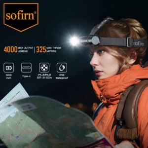 SOFIRN-linterna frontal HS41 de 4000LM, foco reflector 21700, recargable por USB C, SST20, potente linterna LED con cola magnética