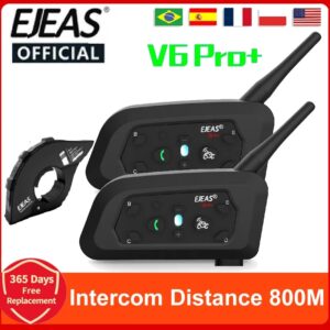 EJEAS-casco de motocicleta V6 PRO +/PLUS, walkie-talkie con Bluetooth, distancia de 6 conductores, 800 metros, impermeable, IP67