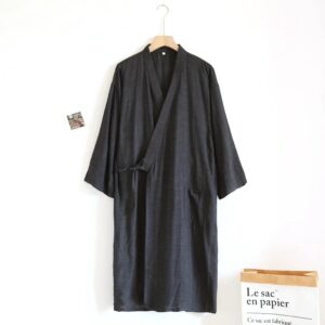 Batas de pijama de Kimono de corbata de Color negro para hombres, primavera y verano, algodón fino, ajuste suelto, talla grande, sudor, ropa de casa al vapor