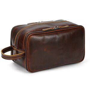 Bolsa de aseo de cuero de vaca para hombre y mujer, bolsa de cosméticos de cuero genuino, bolso de almacenamiento, Kit de maquillaje Dopp