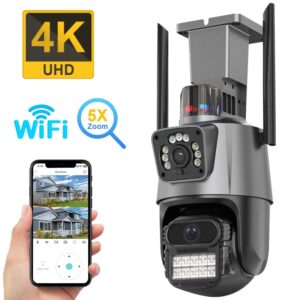 Cámara de seguridad IP para exteriores, videocámara PTZ de 8MP con WiFi, pantalla Dual, visión nocturna a Color, CCTV, aplicación ICSEE