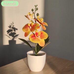 Bonsái de Orquídea de mariposa simulada, Planta Artificial en maceta, escritorio, mesa de comedor, florero de oficina en casa, boda, decoración de la habitación del hogar, regalo