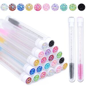 Pinceles de extensión de pestañas 20 piezas con tubos, varitas de máscara de pestañas, peine de cejas, contenedor de Spoolies, aplicador de herramienta de maquillaje desechable