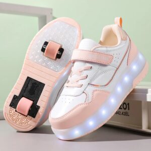 Zapatos de patín con luz LED para niños y niñas, zapatillas con ruedas, moda rosa, dos ruedas