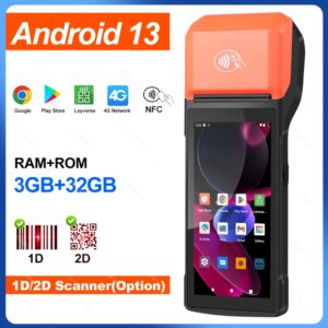 Terminal POS portátil con Android 13/8.1 3G 4G, impresora térmica de 58mm, escáner 1D 2D, lector NFC, dispositivo móvil con 3GB de RAM y 32GB de Rom