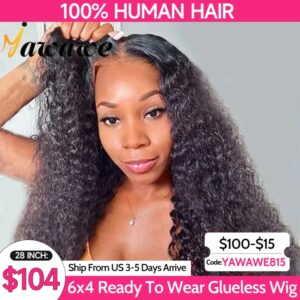 YAWAWE-Peluca de cabello humano preblanqueado sin pegamento para mujer, postizo de encaje Frontal predespuntado, Pelo Rizado HD, listo para usar