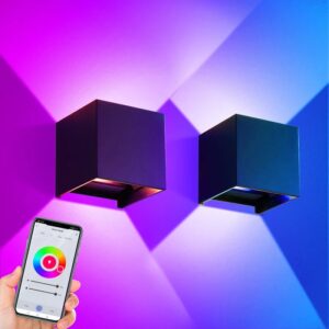Luz LED de pared para exteriores, lámpara de 12W, RGBCCT, regulable, Control inteligente de vida, compatible con Bluetooth, para ambiente decorativo