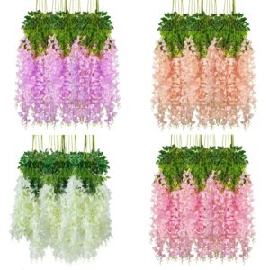Flores artificiales de seda para decoración de pared del hogar, enredadera de glicina falsa para boda, fiesta, Jardín, Exterior, verde, 12 piezas
