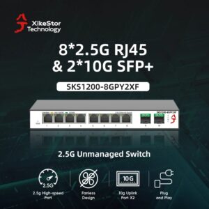 XikeStor-conmutador no gestionado 2,5G, 8 puertos, 2,5G, RJ45, 2 puertos, 10G, SFP +, interruptor Ethernet, Plug & Play, 10 puertos, divisor de Internet sin ventilador