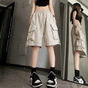 Pantalones cortos Cargo Y2K para mujer, Shorts negros de gran tamaño, pierna ancha, ropa de calle, moda de verano, cintura alta, holgados, nuevo