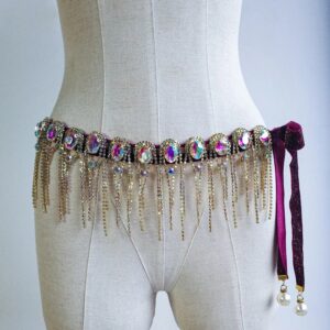 Conjunto de disfraz de danza del vientre para mujer, cinturón AB StonesTassel Senior, accesorios de rendimiento de práctica para niña, bufanda de cadera Oriental