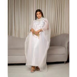Traje africano para mujer, Abaya blanca bordada, talla grande, vestido elegante para fiesta e Iglesia