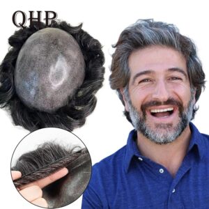 Prótesis capilar para hombres, pelucas de tupé de piel inyectada para hombres, prótesis de cabello 100% humano, sistemas de reemplazo de postizo suave