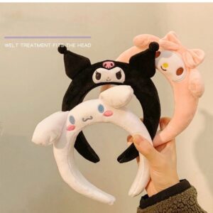 Sanrio-Diadema de dibujos animados para niña, accesorios para el cabello, tocado de felpa, Pompón, Cinnamoroll, Kuromi My Melody, regalo