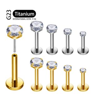 Pendiente de cartílago de titanio ASTM F136, Perno de empuje sin rosca, Labret Stud, CZ, hélice, Tragus, Piercing de nariz, 18G/16G
