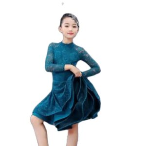 Vestido de baile latino de manga larga para niña, vestido de encaje para salón, Salsa y Tango, 1 unidad por lote