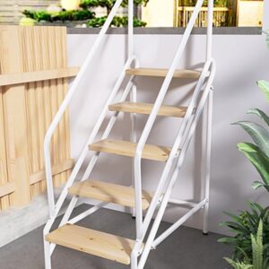 Taburete de escalera de piscina engrosado para interiores y exteriores, soporte de flores de balcón simple, cuatro escalones plegables, madera maciza