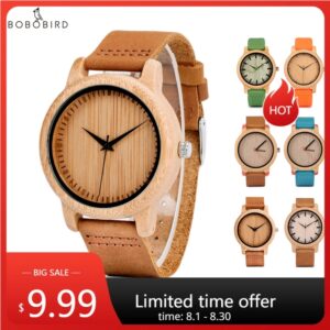 BOBO BIRD-reloj de madera de bambú para hombre y mujer, cronógrafo de cuarzo ligero, hecho a mano, personalizado, Unisex