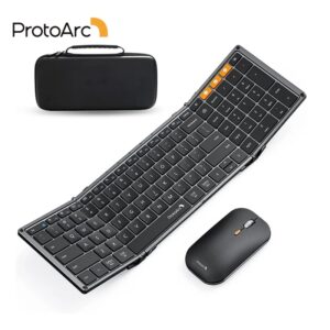 ProtoArc-teclado y ratón inalámbricos XKM01 tri-fold, Combo portátil Delgado, 2,4g, tamaño completo, 105 teclas, plegables