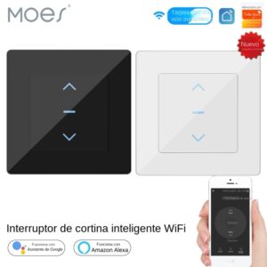 Interruptor Inteligente con Wifi para Cortina, Dispositivo para Persianas Enrollables Motorizadas, Diseño Táctil, Funciona con Aplicación Tuya, Smart Life, Alexa y Google, Nuevo